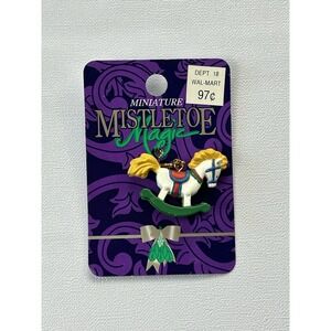 Vintage NOS Miniature Mistletoe Magic Rocking Horse Ornament NWT Christmas